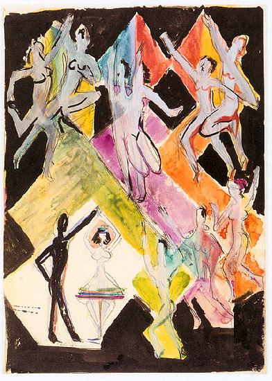 Ernst Ludwig Kirchner Design for the wall-painting Colourful-dance France oil painting art